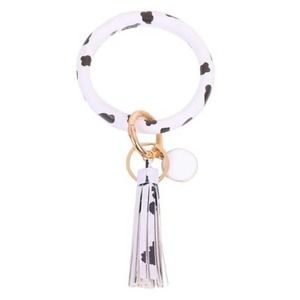 Cow Print Vegan Leather Tassel Bangle Keychain~~NWOT